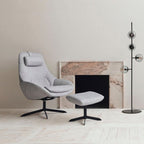 Fauteuil de salon pivotant contemporain en tissu ou en cuir, avec forme incurvée ergonomique pour le salon