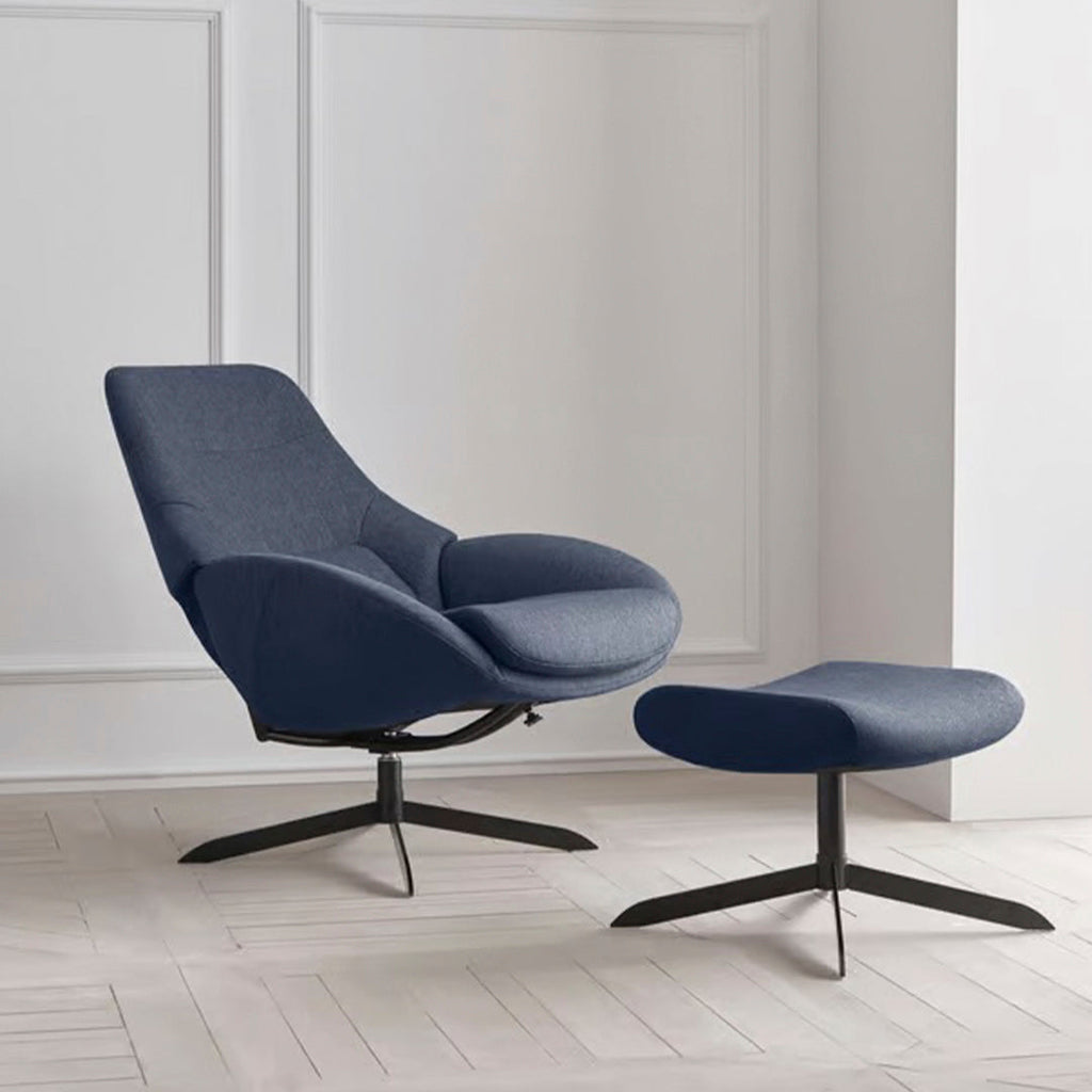 Fauteuil de salon pivotant contemporain en tissu ou en cuir, avec forme incurvée ergonomique pour le salon
