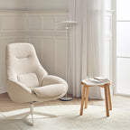 Fauteuil de salon pivotant contemporain en tissu ou en cuir, avec forme incurvée ergonomique pour le salon