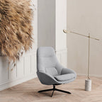 Fauteuil de salon pivotant contemporain en tissu ou en cuir, avec forme incurvée ergonomique pour le salon