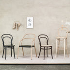Chaise de café classique en bois de hêtre courbé avec assise en cannage pour salle à manger