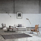Fauteuil de salon scandinave en chêne massif avec dossier incurvé en forme d'oreille d'éléphant pour salon
