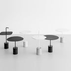 Table d'appoint contemporaine avec base en marbre ou béton et plateau en stratifié pour salon ou bureau