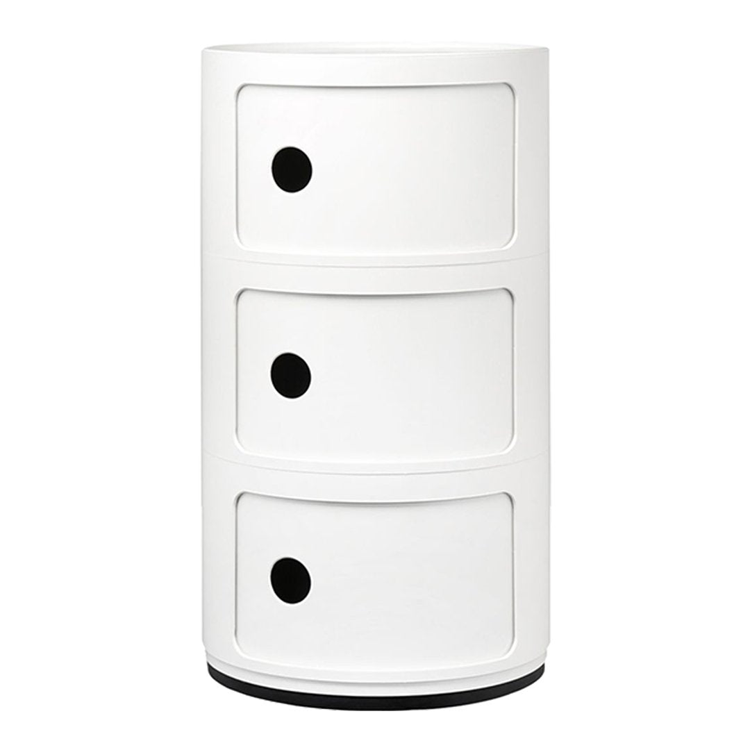 Tour de rangement empilable modulaire en plastique avec conception multi-portes rondes pour chambre ou salon