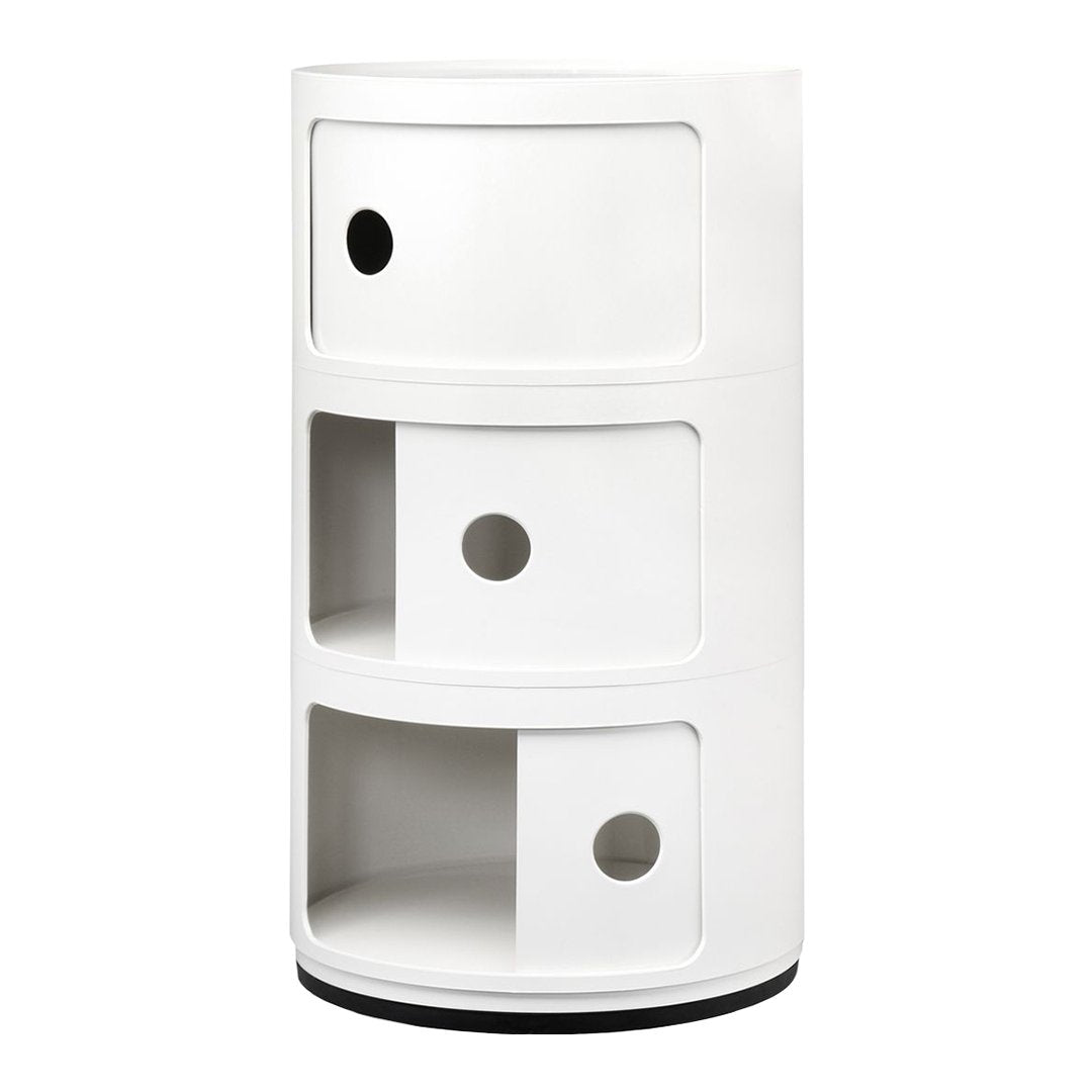 Tour de rangement empilable modulaire en plastique avec conception multi-portes rondes pour chambre ou salon