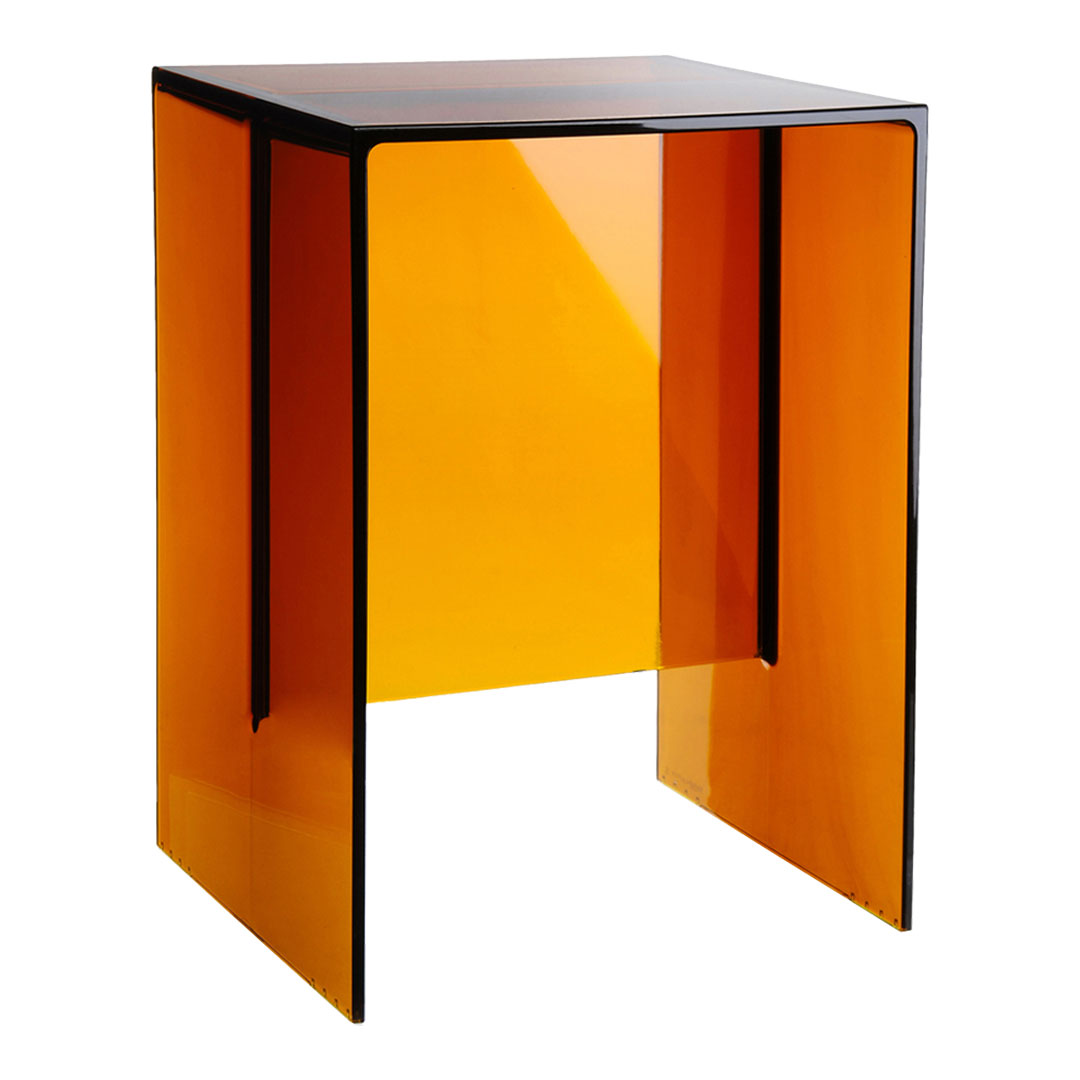 Table d'appoint et tabouret minimalistes en plastique transparent à forme géométrique monolithique pour le salon