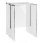 Table d'appoint et tabouret minimalistes en plastique transparent à forme géométrique monolithique pour le salon