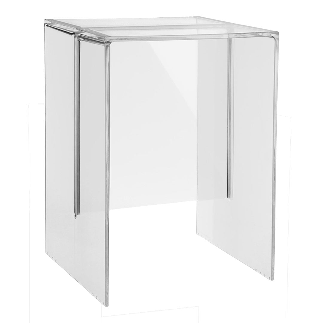 Table d'appoint et tabouret minimalistes en plastique transparent à forme géométrique monolithique pour le salon