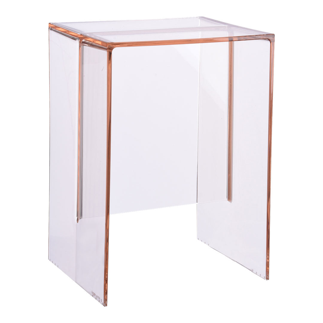 Table d'appoint et tabouret minimalistes en plastique transparent à forme géométrique monolithique pour le salon