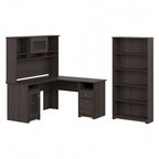 Bureau en L 60 W avec huche et bibliothèque 5 étagères