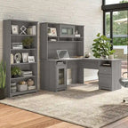 Bureau en L 60 W avec huche et bibliothèque 5 étagères