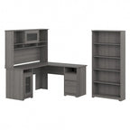 Bureau en L 60 W avec huche et bibliothèque 5 étagères
