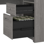 Bureau en L 60 W avec huche et bibliothèque 5 étagères