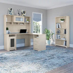 Bureau en L 60 W avec huche et bibliothèque 5 étagères
