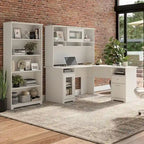 Bureau en L 60 W avec huche et bibliothèque 5 étagères