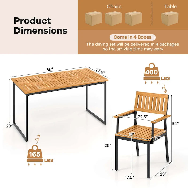Table de salle à manger d'extérieur pour 6 avec cadre en métal et trou pour parasol