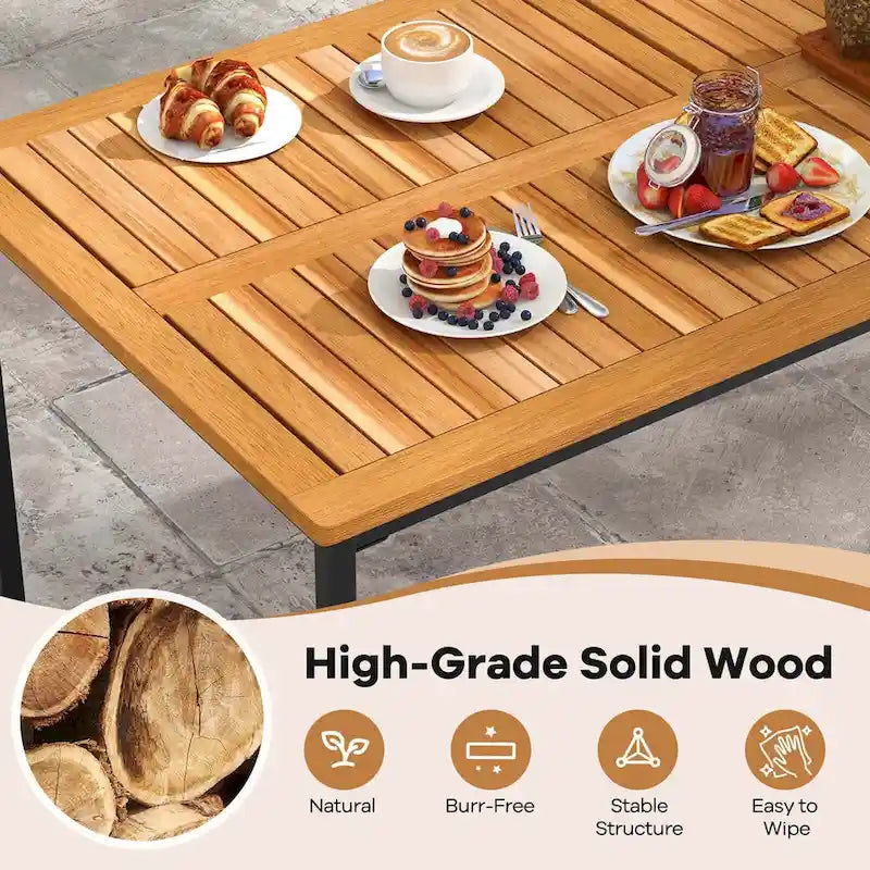 Table de salle à manger d'extérieur pour 6 avec cadre en métal et trou pour parasol