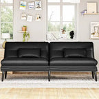 Canapé Futon Convertible, Canapé-lit Dossier Réglable sur 5 Angles avec 2 Oreillers, Fauteuil Inclinable Style Moderne