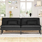 Canapé Futon Convertible, Canapé-lit Dossier Réglable sur 5 Angles avec 2 Oreillers, Fauteuil Inclinable Style Moderne