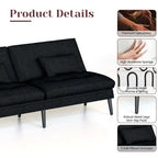 Canapé Futon Convertible, Canapé-lit Dossier Réglable sur 5 Angles avec 2 Oreillers, Fauteuil Inclinable Style Moderne