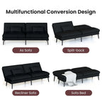 Canapé Futon Convertible, Canapé-lit Dossier Réglable sur 5 Angles avec 2 Oreillers, Fauteuil Inclinable Style Moderne