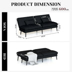 Canapé Futon Convertible, Canapé-lit Dossier Réglable sur 5 Angles avec 2 Oreillers, Fauteuil Inclinable Style Moderne