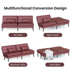 Canapé Futon Convertible, Canapé-lit Dossier Réglable sur 5 Angles avec 2 Oreillers, Fauteuil Inclinable Style Moderne