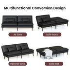 Canapé Futon Convertible, Canapé-lit Dossier Réglable sur 5 Angles avec 2 Oreillers, Fauteuil Inclinable Style Moderne