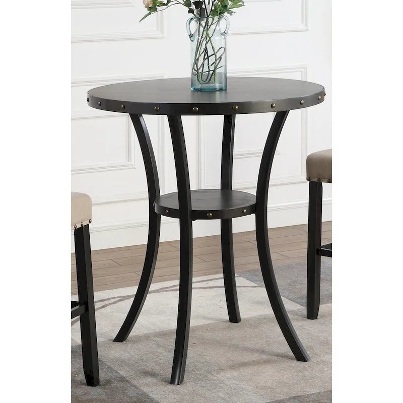 Table à manger de style moderne avec table de bar ronde et 2 chaises de bar cloutées