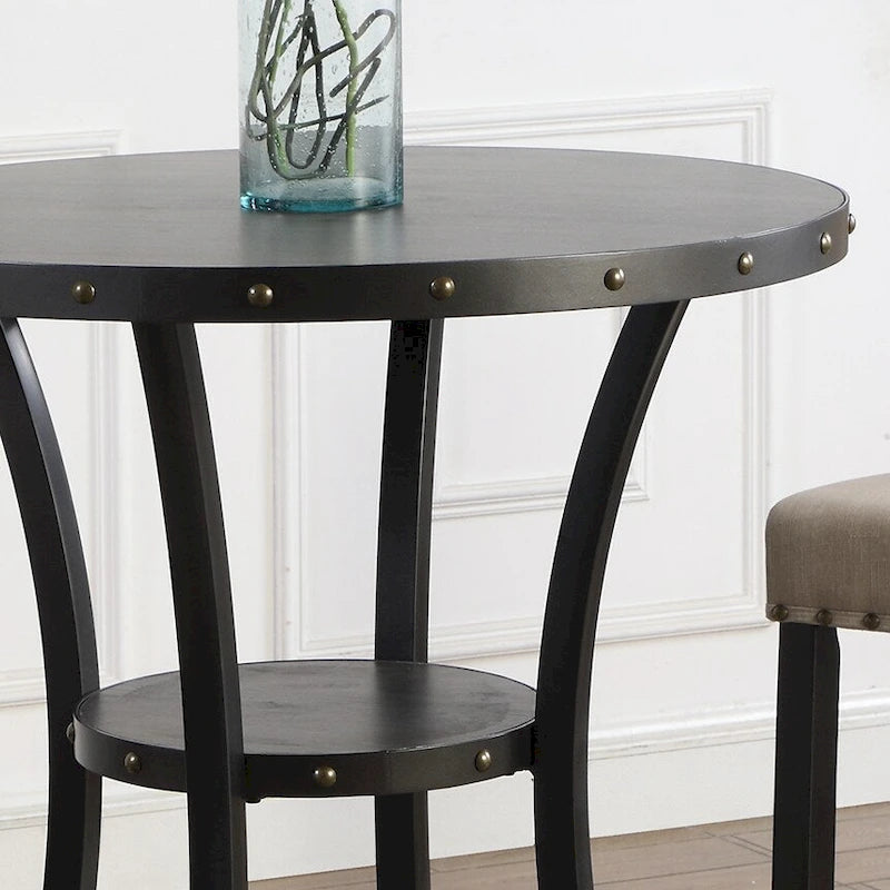 Table à manger de style moderne avec table de bar ronde et 2 chaises de bar cloutées