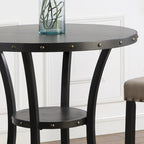 Table à manger de style moderne avec table de bar ronde et 2 chaises de bar cloutées