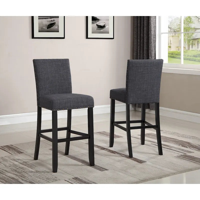 Table à manger de style moderne avec table de bar ronde et 2 chaises de bar cloutées