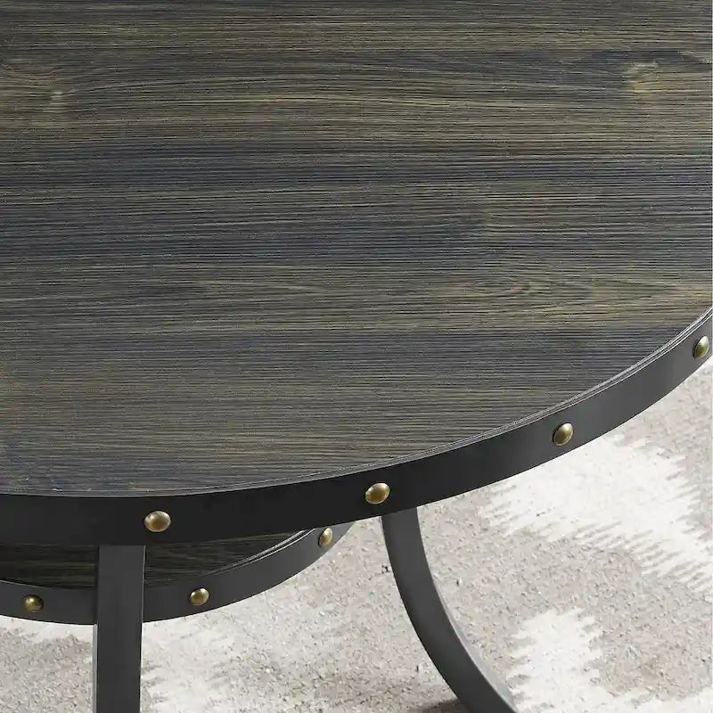 Table à manger de style moderne avec table de bar ronde et 2 chaises de bar cloutées