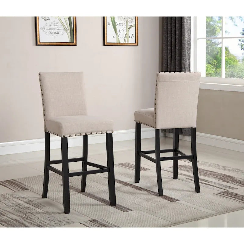 Table à manger de style moderne avec table de bar ronde et 2 chaises de bar cloutées