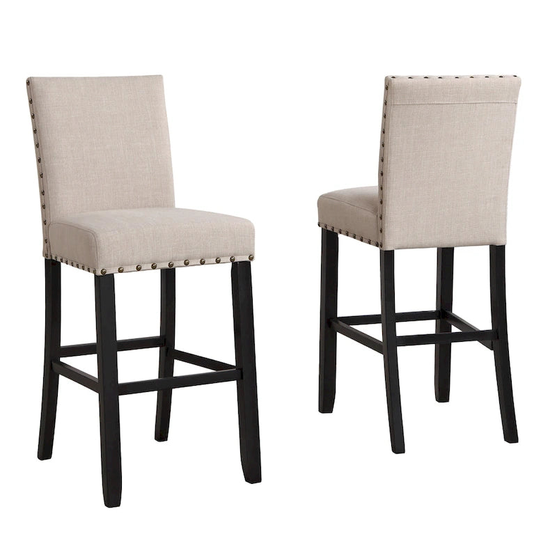 Table à manger de style moderne avec table de bar ronde et 2 chaises de bar cloutées