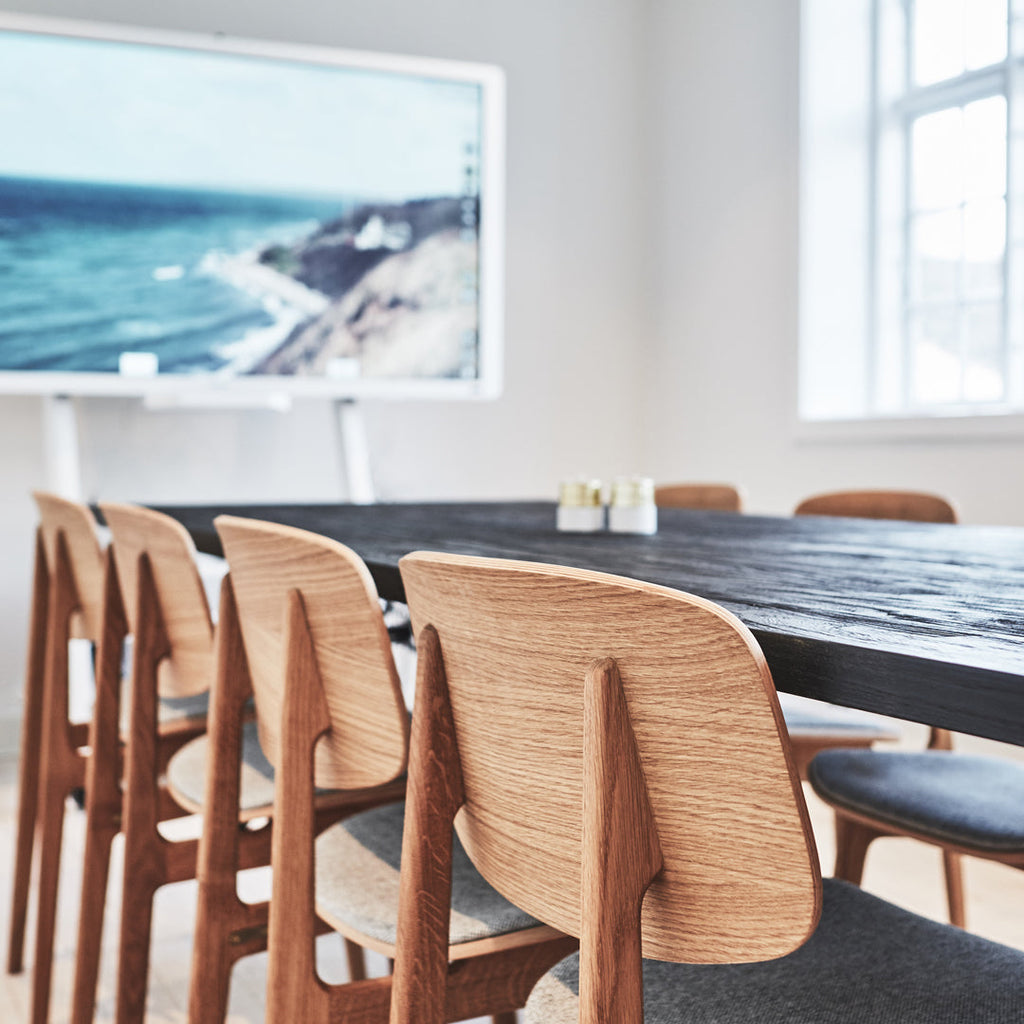 Chaise de salle à manger scandinave en chêne massif et placage stratifié, avec assise rembourrée