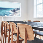 Chaise de salle à manger scandinave en chêne massif et placage stratifié, avec assise rembourrée