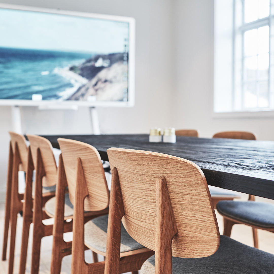 Chaise de salle à manger scandinave en chêne massif et placage stratifié, avec assise rembourrée