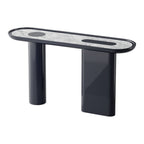 Console laquée de luxe avec plateau ovale en marbre Arabescato pour couloir ou salon