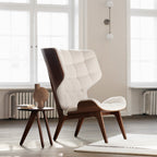 Fauteuil scandinave à haut dossier en chêne massif et placage stratifié pour salon