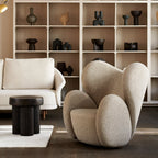 Fauteuil de salon pivotant entièrement rembourré Art Déco avec structure bloc volumineuse pour salon