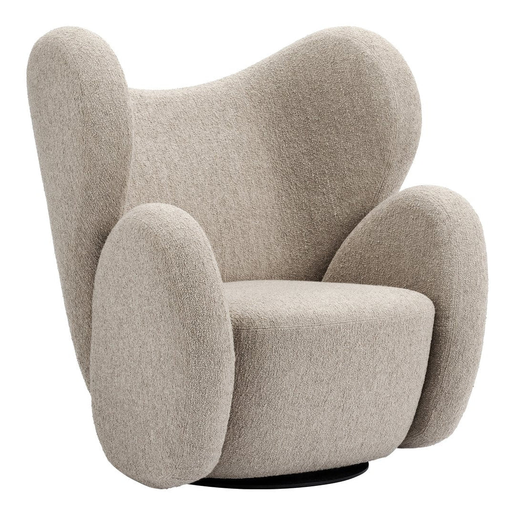 Fauteuil de salon pivotant entièrement rembourré Art Déco avec structure bloc volumineuse pour salon