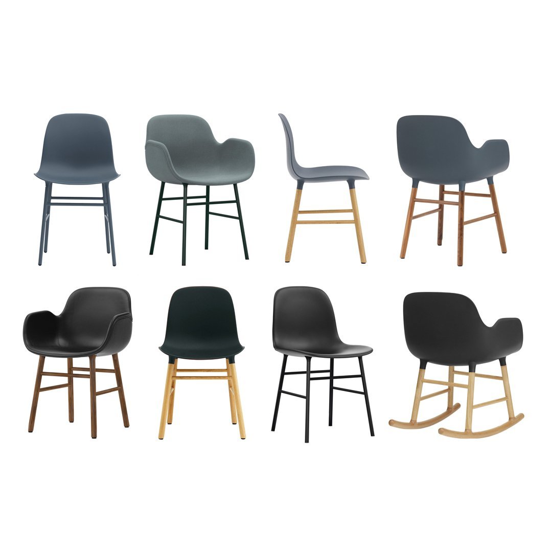 Chaise de salle à manger contemporaine en plastique moulé et chêne avec système d'assemblage intégré.