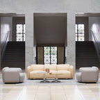 Fauteuil de salon rembourré minimaliste avec silhouette aux courbes douces pour le salon