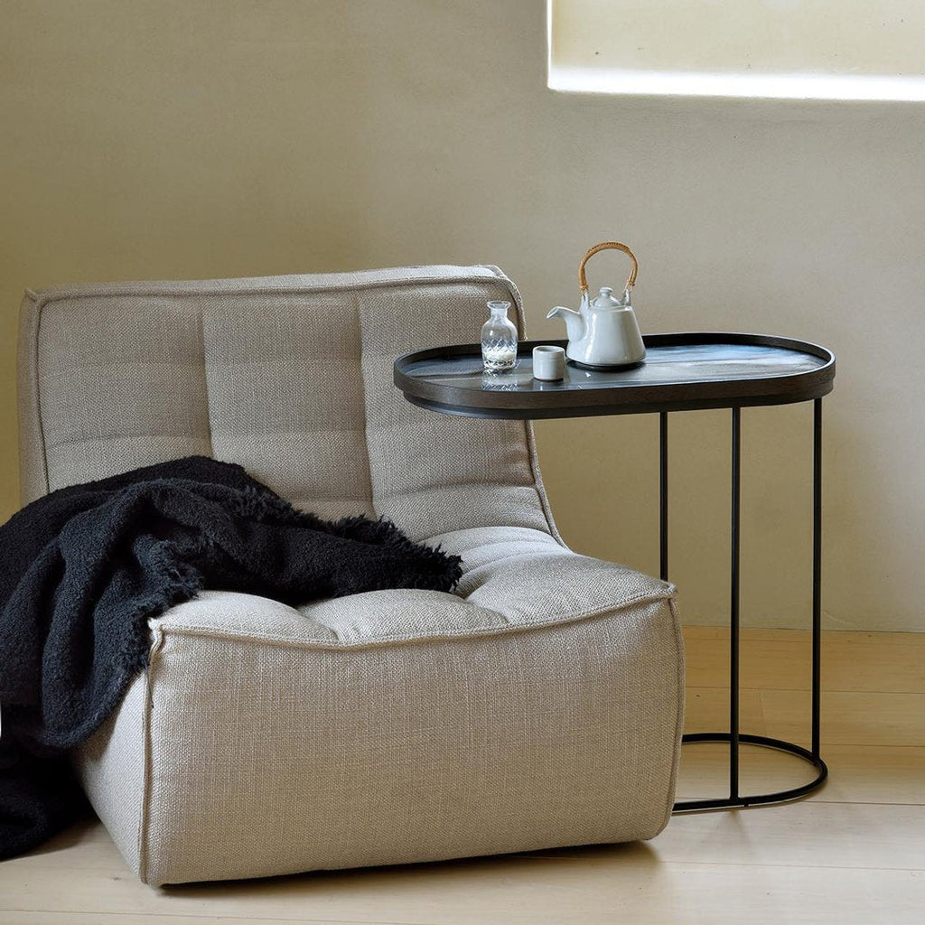 Table d'appoint polyvalente en bois avec plateau interchangeable ovale pour salon
