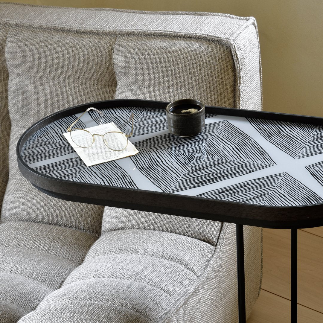Table d'appoint polyvalente en bois avec plateau interchangeable ovale pour salon