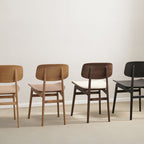 Chaise de salle à manger scandinave en chêne massif et placage stratifié, avec assise rembourrée