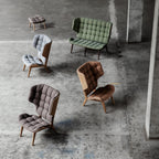 Fauteuil scandinave à haut dossier en chêne massif et placage stratifié pour salon