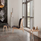 Fauteuil de salon scandinave en chêne massif avec dossier incurvé en forme d'oreille d'éléphant pour salon