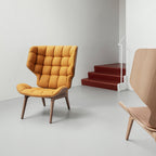 Fauteuil scandinave à haut dossier en chêne massif et placage stratifié pour salon